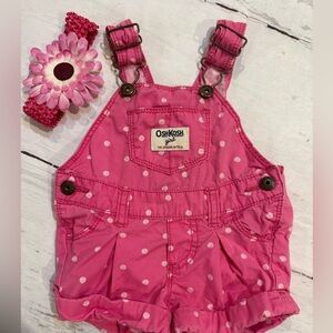 OshKosh B'gosh Pink Polka Dot Kids Overalls & Headband Size 6 months